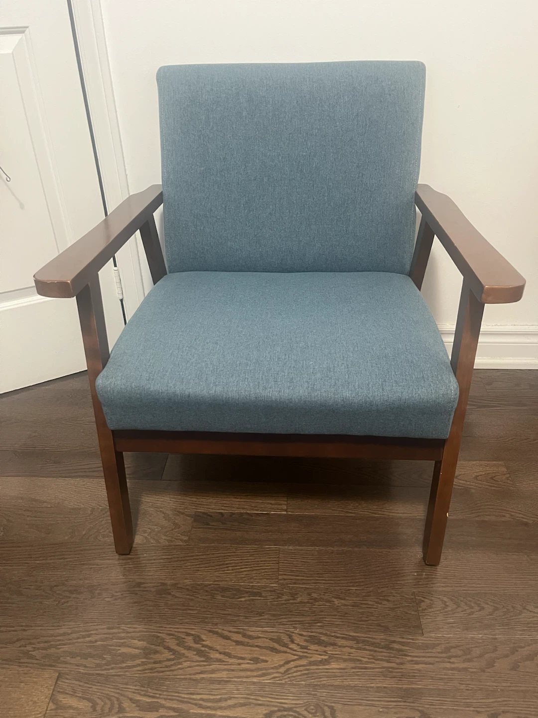 Blue Armchair with Wooden Frame