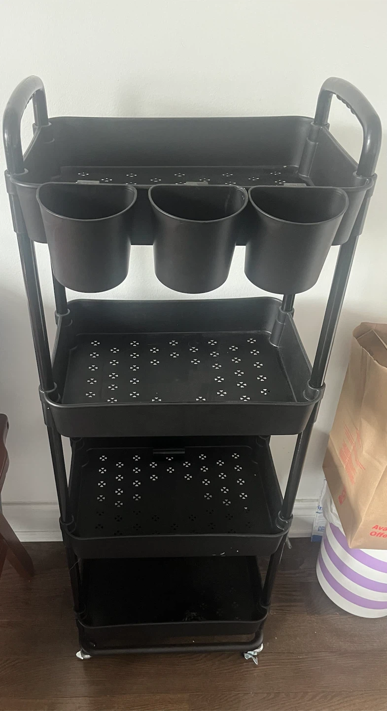 Black 4 Tier Rolling Utility Cart with Organizers