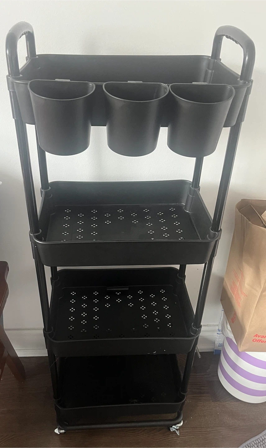 Black 4 Tier Rolling Utility Cart with Organizers - photo 2