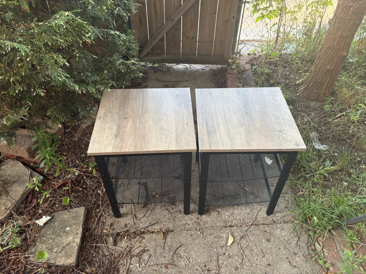 Two Side Tables, Greige Wood-look Black Metal Frames - photo 2