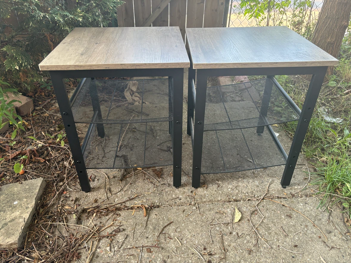 Two Side Tables, Greige Wood-look Black Metal Frames - photo 3