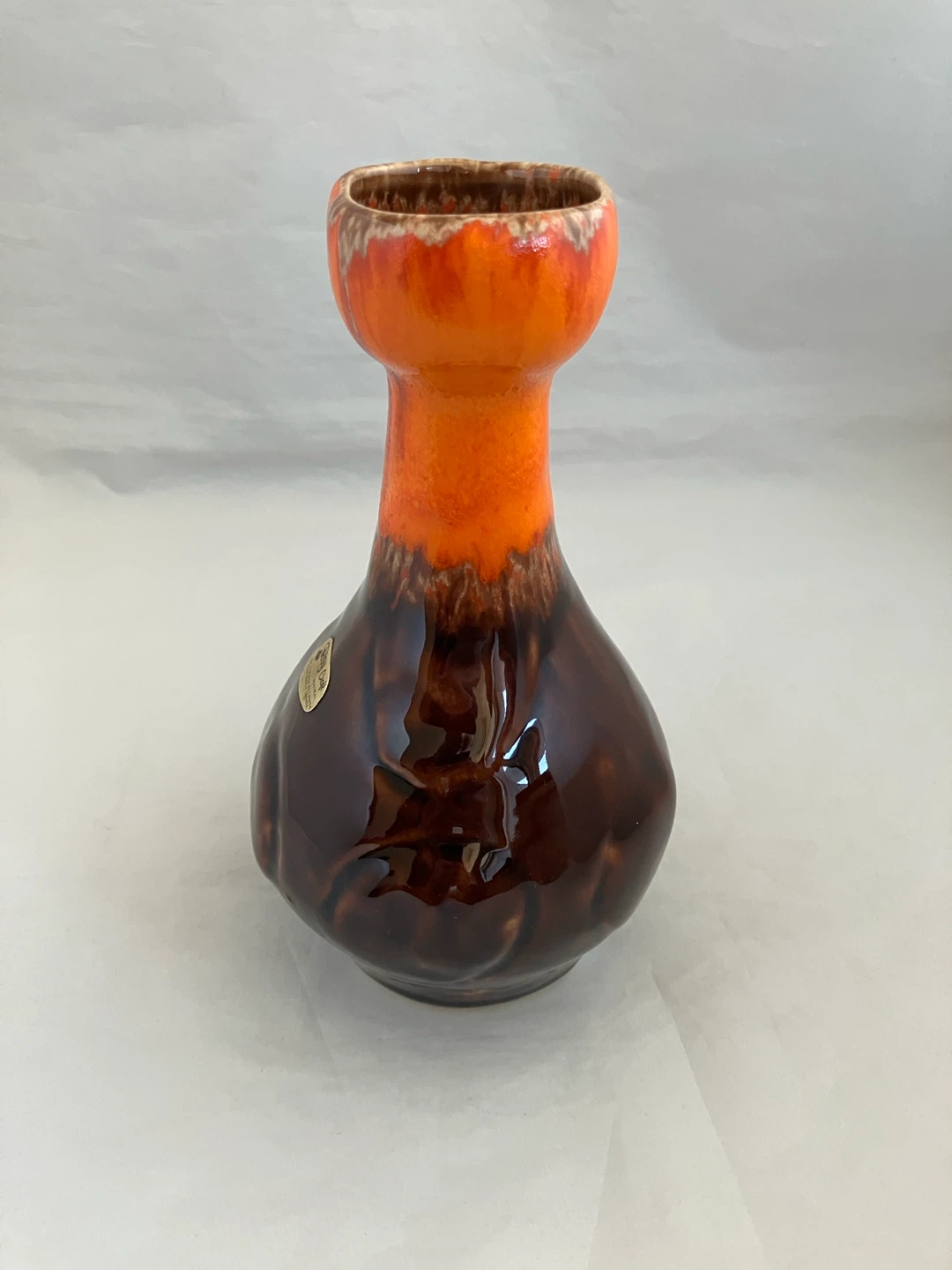 LAURENTIAN POTTERY Handmade Orange & Brown Drip Glaze Vase - photo 2