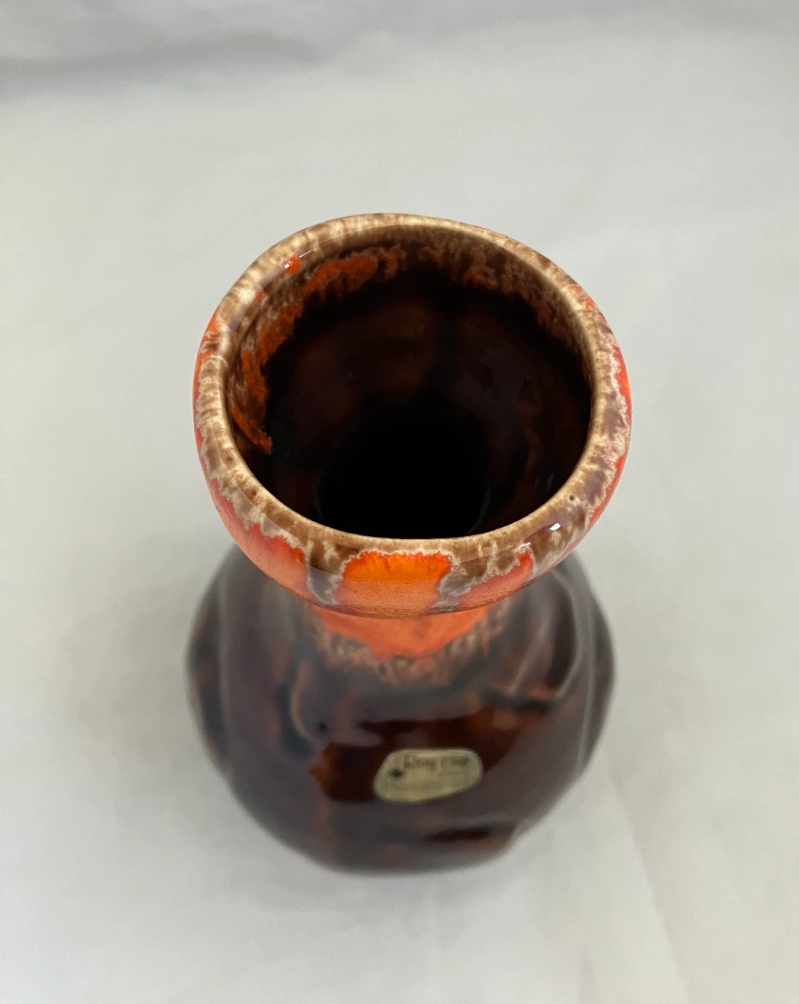 LAURENTIAN POTTERY Handmade Orange & Brown Drip Glaze Vase - photo 5