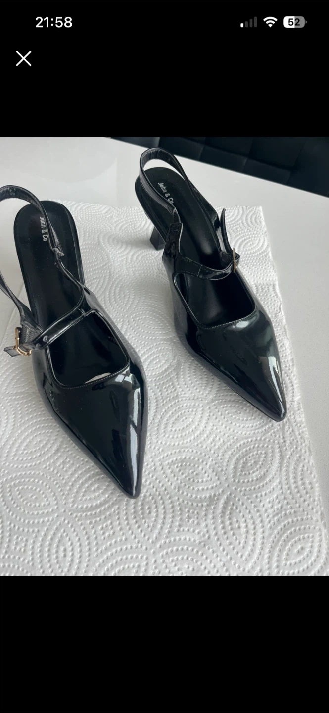 John & Co Black Patent Slingback Heels Size 40