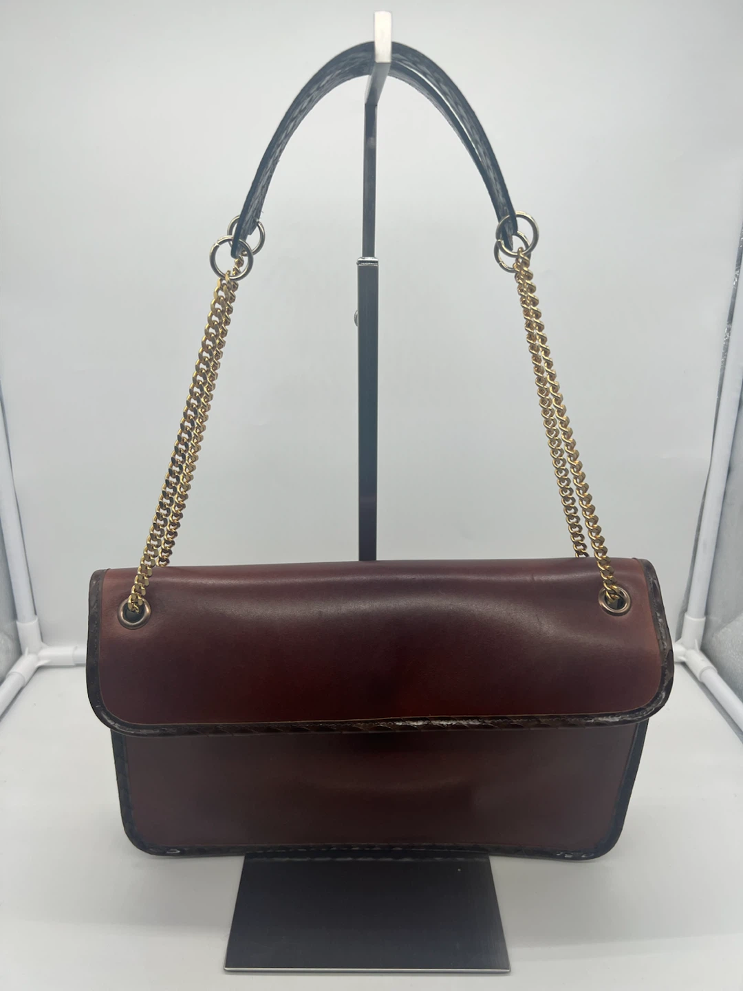 CHARLES JOURDAN VINTAGE Brown Leather Chain Shoulder Bag