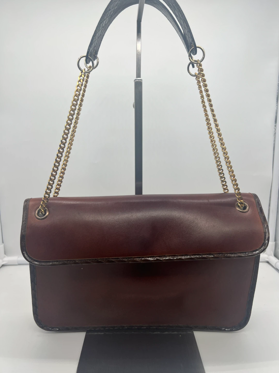 CHARLES JOURDAN VINTAGE Brown Leather Chain Shoulder Bag - photo 2