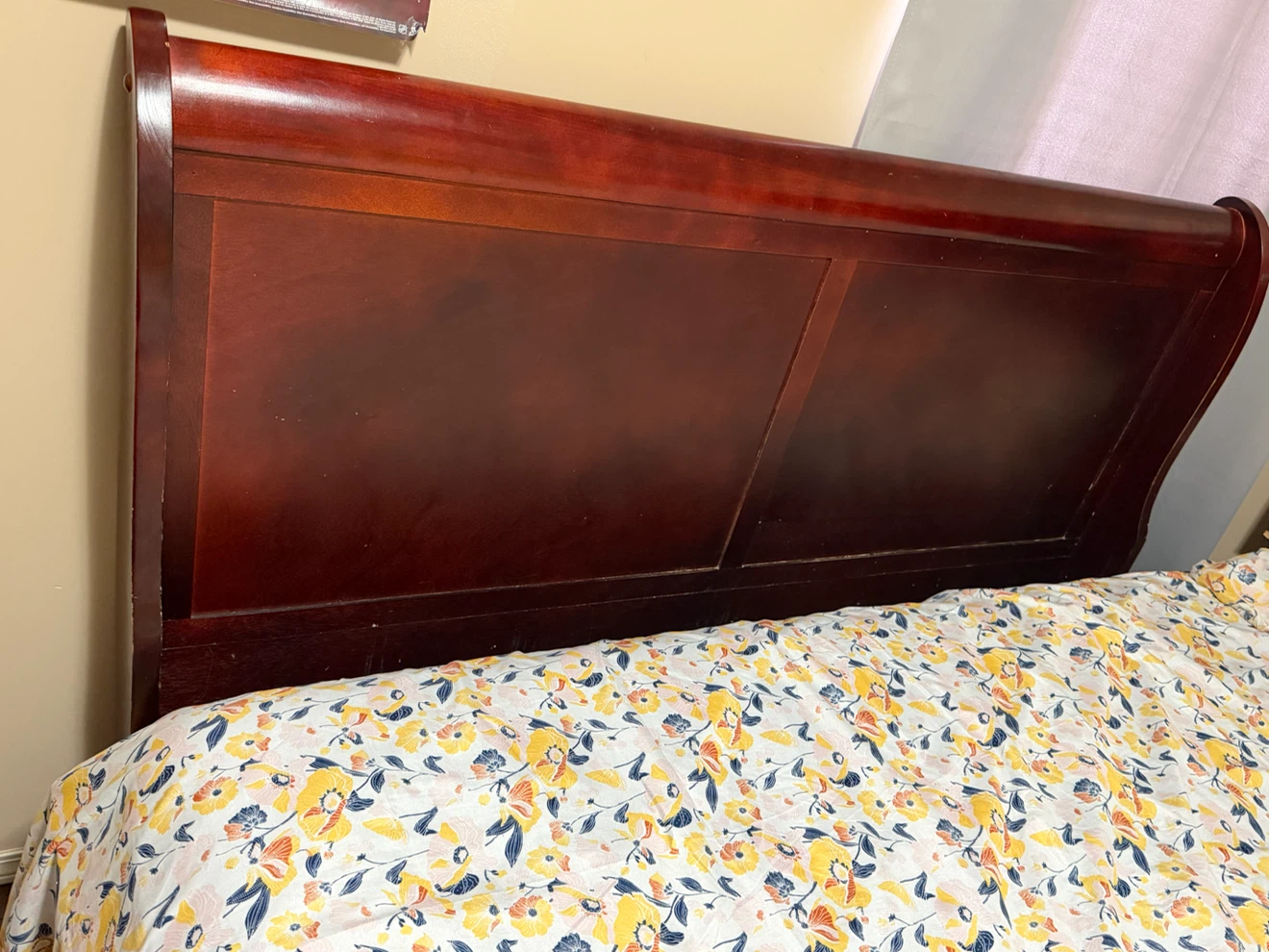 Wooden Sleigh Bed Headboard - Dark Cherry