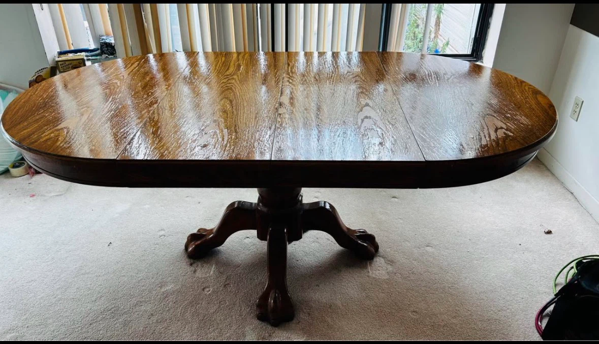 Oak Pedestal Dining Table with Carved Chairs - photo 4