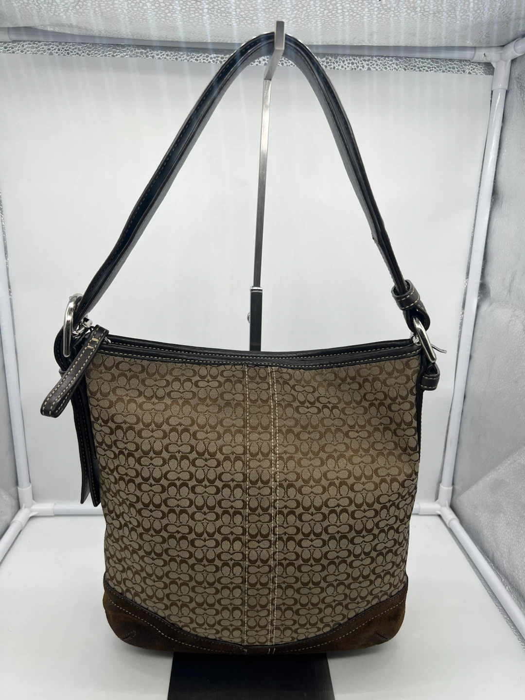 COACH F10944 Y2K Demi Jacquard Brown Mini Duffle Crossbody Bag