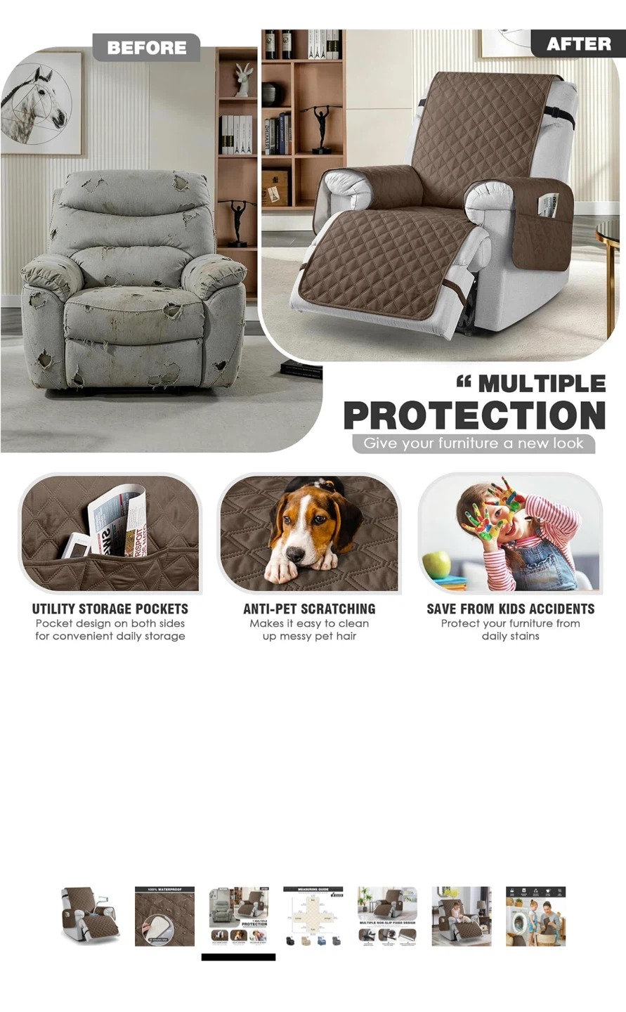NEW -100% Waterproof Recliner Chair Covers, Reversible - photo 4