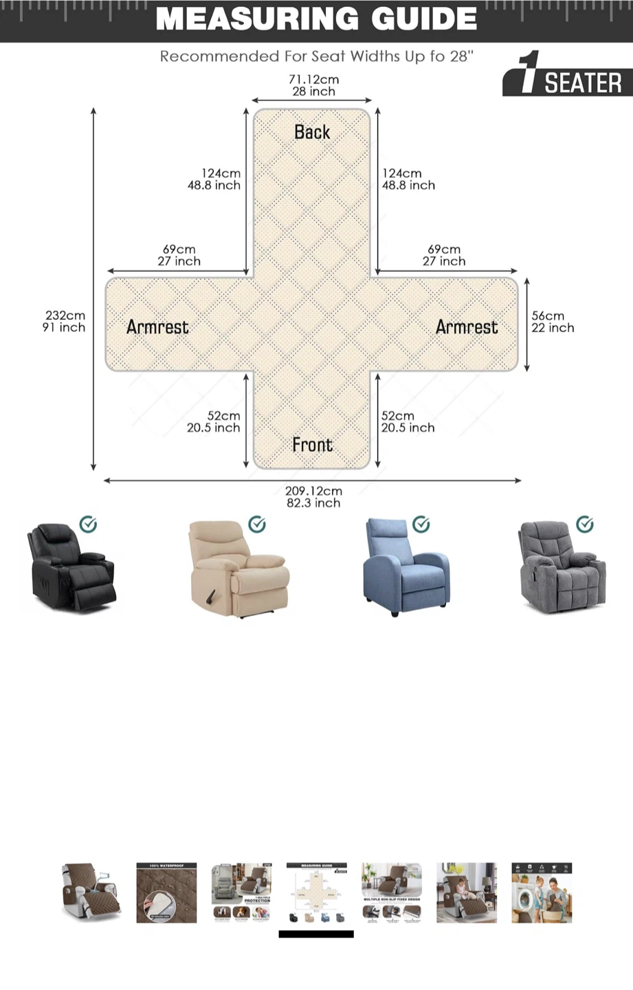 NEW -100% Waterproof Recliner Chair Covers, Reversible - photo 5