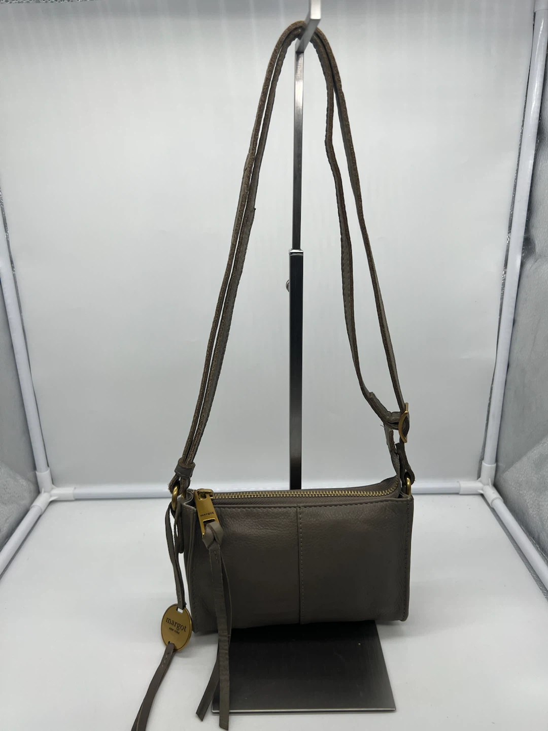 MARGOT NEW YORK Taupe Gray Leather Small Crossbody Bag - photo 2