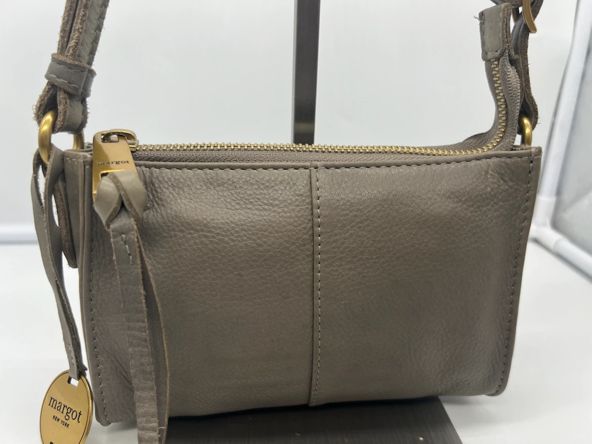MARGOT NEW YORK Taupe Gray Leather Small Crossbody Bag - photo 4