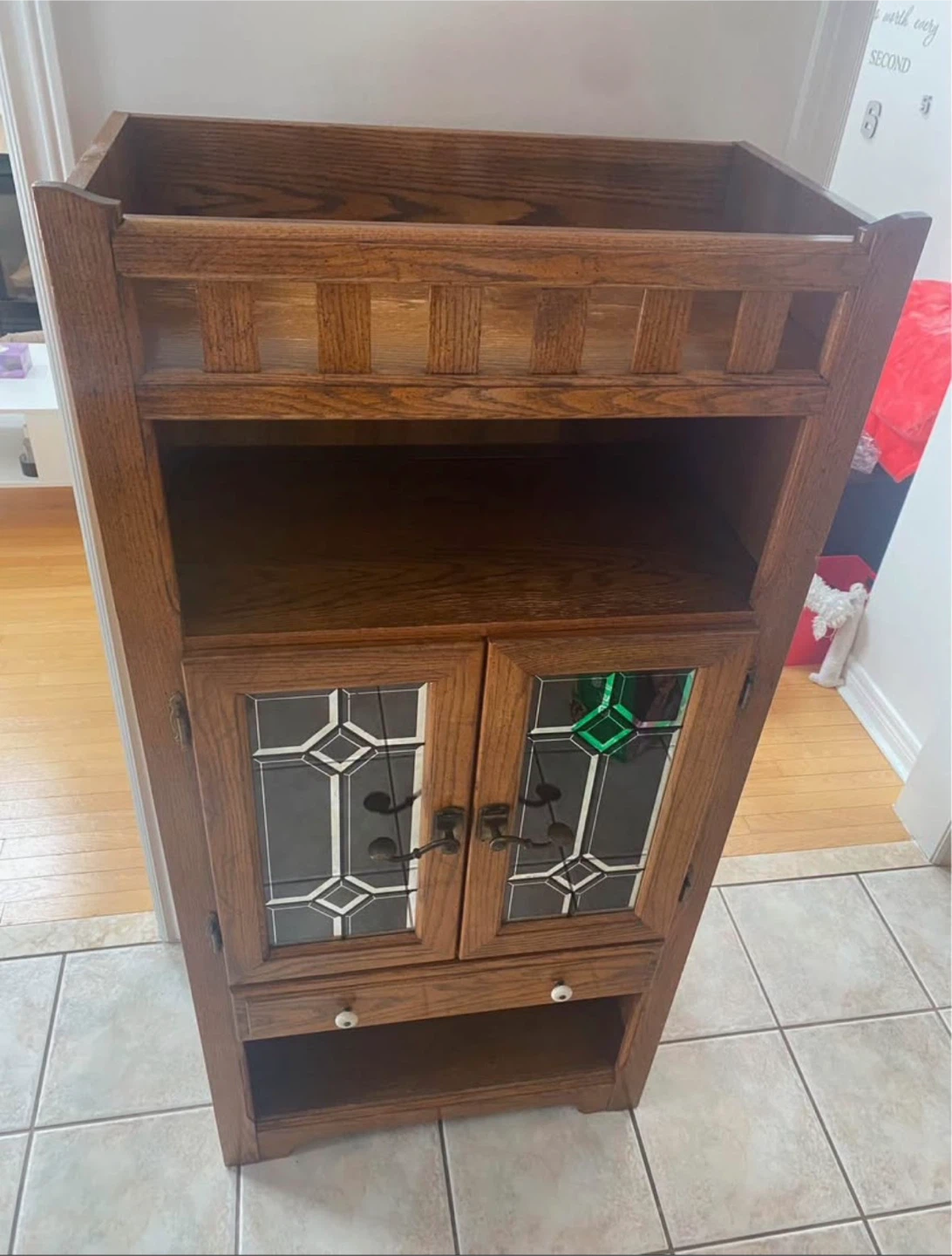 Wooden Cabinet with Stained Glass Doors