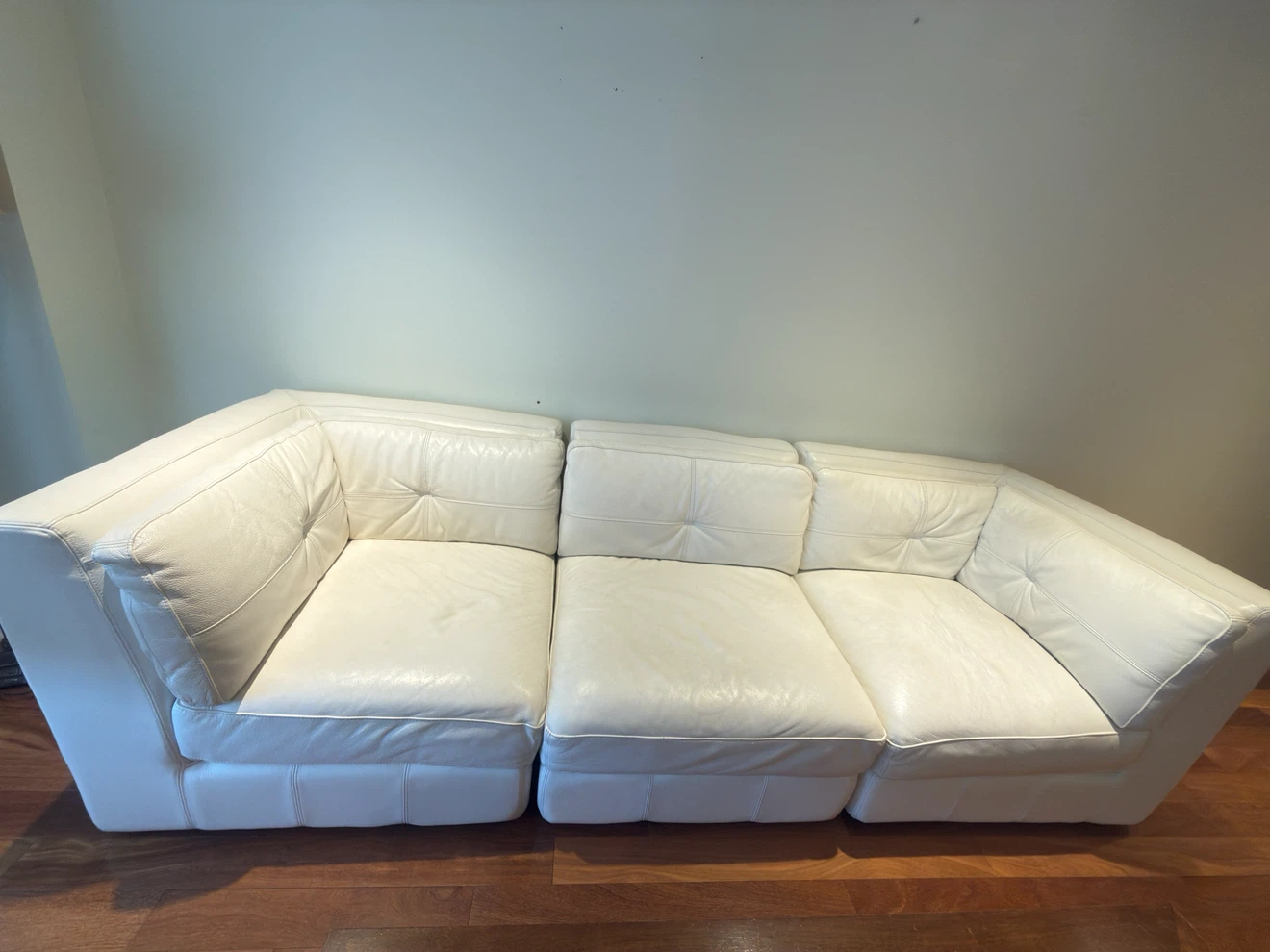 White Leather Sectional Sofa - photo 2