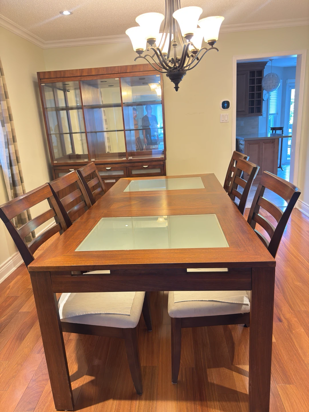 Wooden Dining Table with Frosted Glass Inserts - photo 2