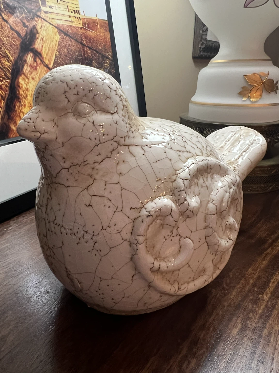 Large Crackle Glaze Ceramic Bird  – Farmhouse Decor - photo 2