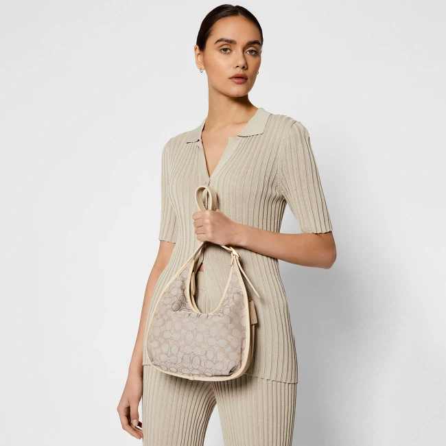 COACH C2588 Ergo Sig Jacquard Stone Ivory Leather Shoulder Bag