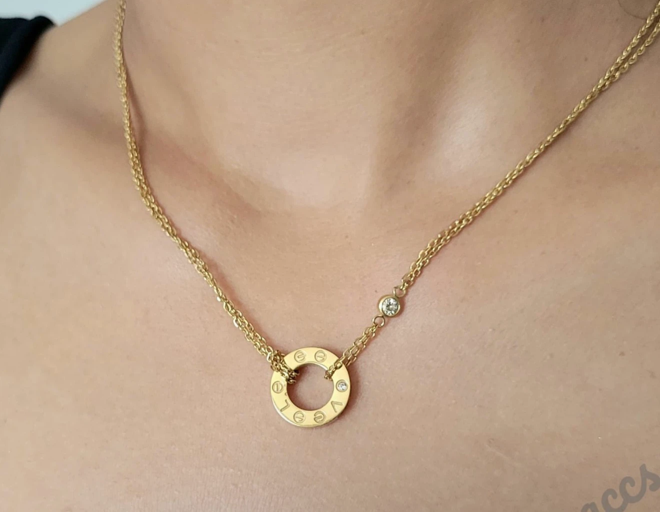 18k Plated Gold Tone Necklace with Circle Pendant - photo 2