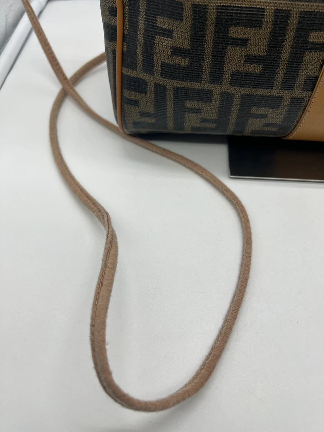 FENDI VINTAGE Zucca FF Logo Coated Canvas Tan Lthr Crossbody Bag - photo 4