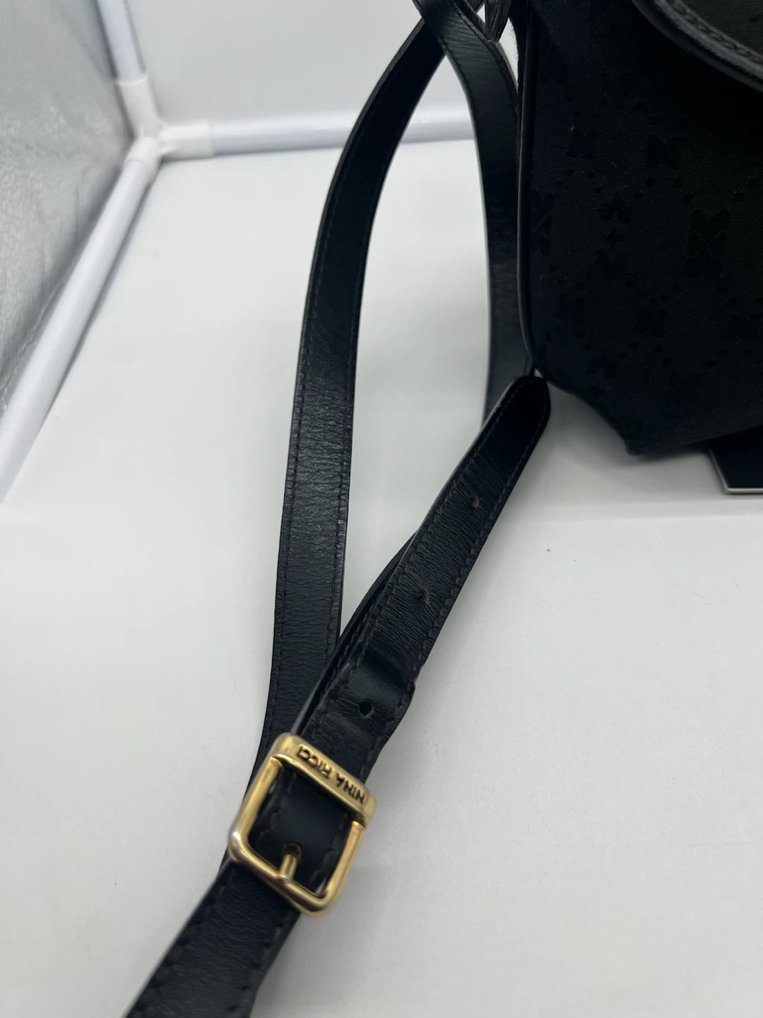 NINA RICCI VINTAGE Black Monogram Canvas Leather Crossbody Bag - photo 3