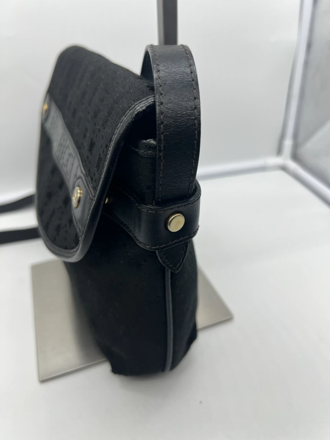NINA RICCI VINTAGE Black Monogram Canvas Leather Crossbody Bag - photo 4