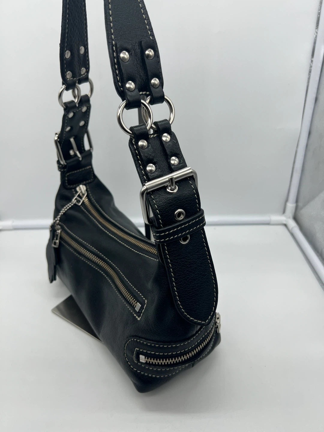 ROOTS VINTAGE Y2K Black Leather Zip Small Baguette Shoulder Bag - photo 2