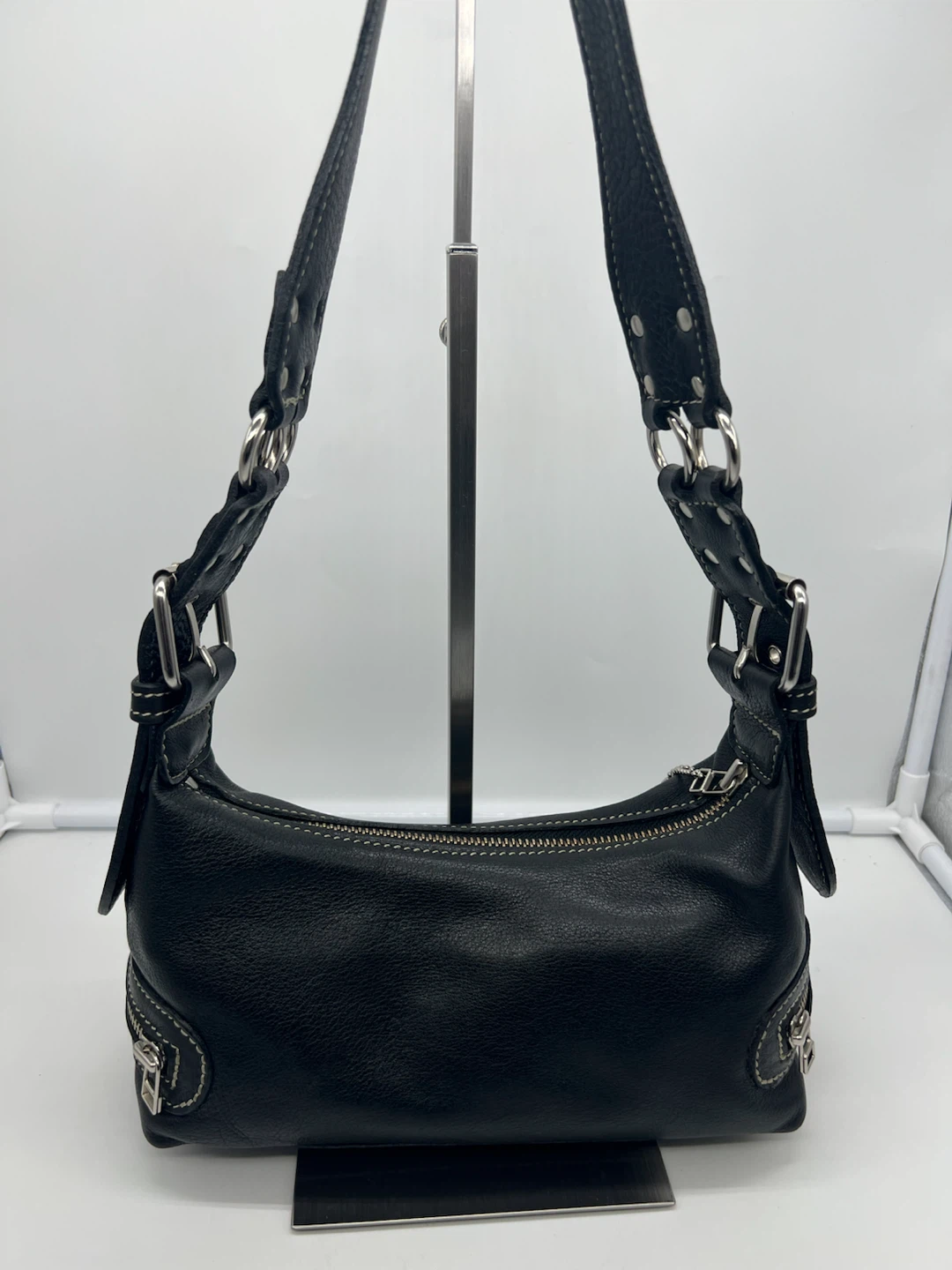 ROOTS VINTAGE Y2K Black Leather Zip Small Baguette Shoulder Bag - photo 3