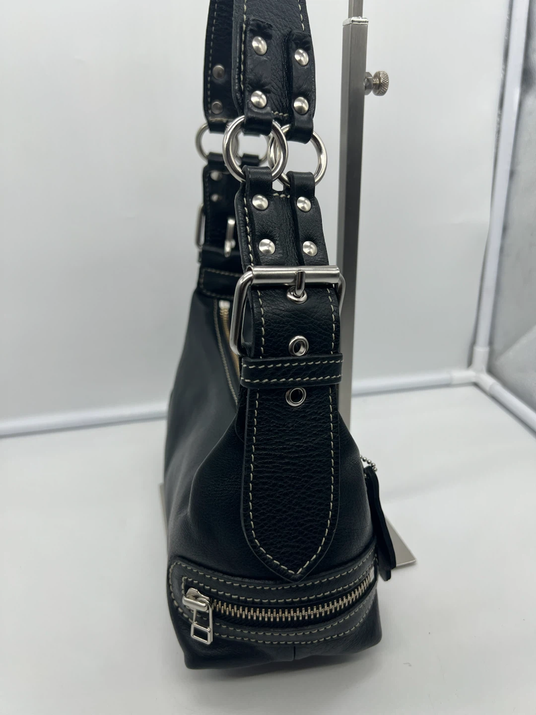 ROOTS VINTAGE Y2K Black Leather Zip Small Baguette Shoulder Bag - photo 5