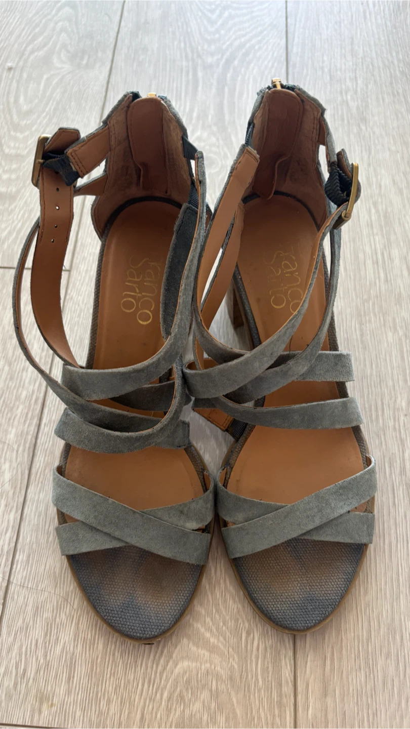 Franco Sarto Blue Suede Block Heel Sandals