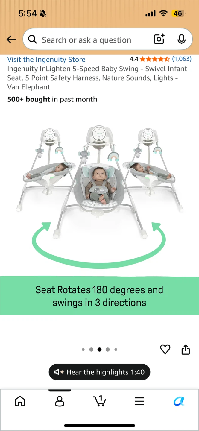 Ingenuity Baby Swing - InLighten 5-Speed - photo 3