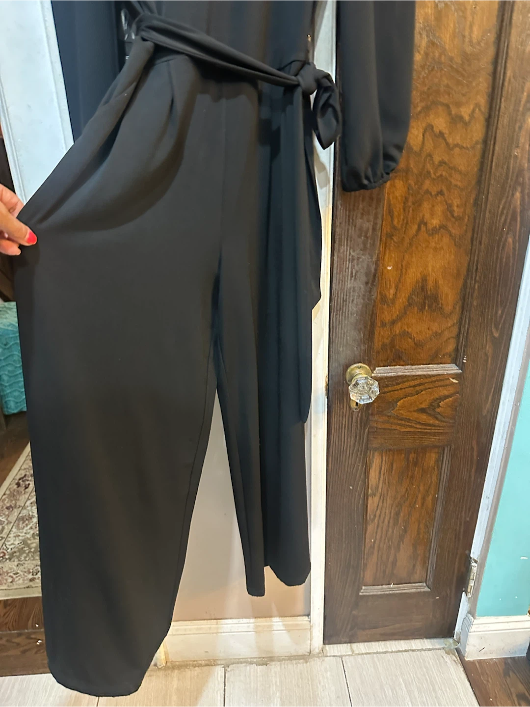 Lisa Rinna Collection Black Jumpsuit with Tie Waist - photo 2