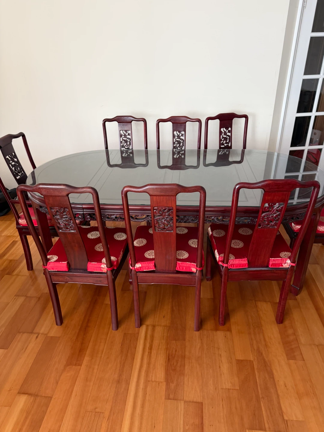 Traditional Chinese Carved Hardwood Table & Chairs