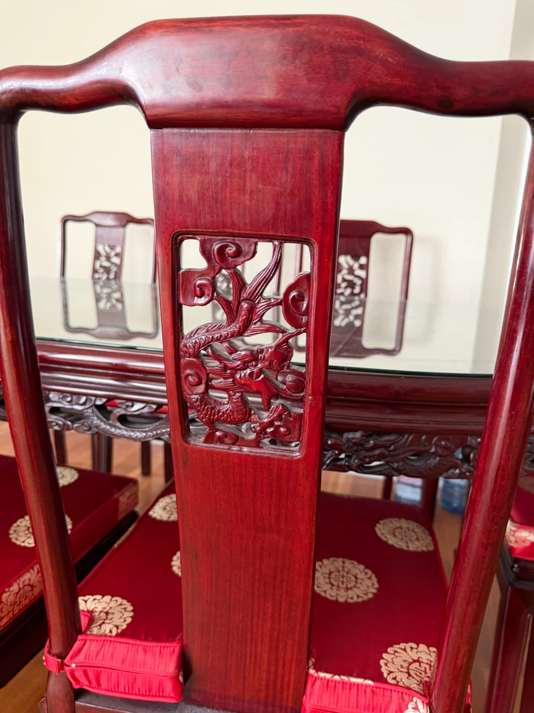 Traditional Chinese Carved Hardwood Table & Chairs - photo 3