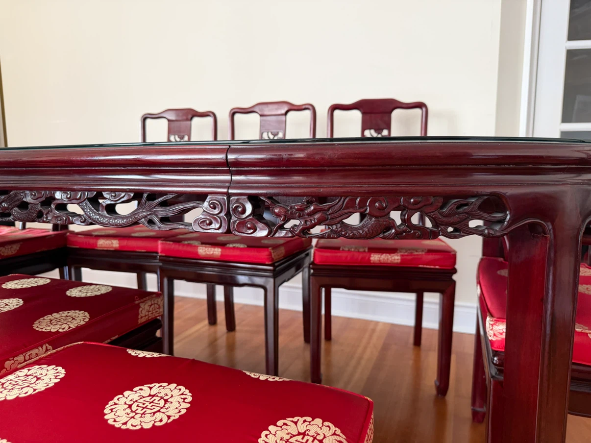Traditional Chinese Carved Hardwood Table & Chairs - photo 4