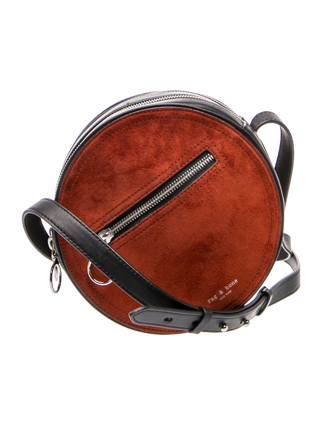 RAG & BONE Circle Rust Red Suede Black Leather Padded Crossbody