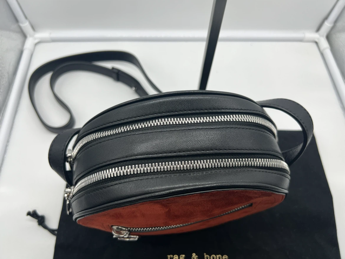RAG & BONE Circle Rust Red Suede Black Leather Padded Crossbody - photo 5