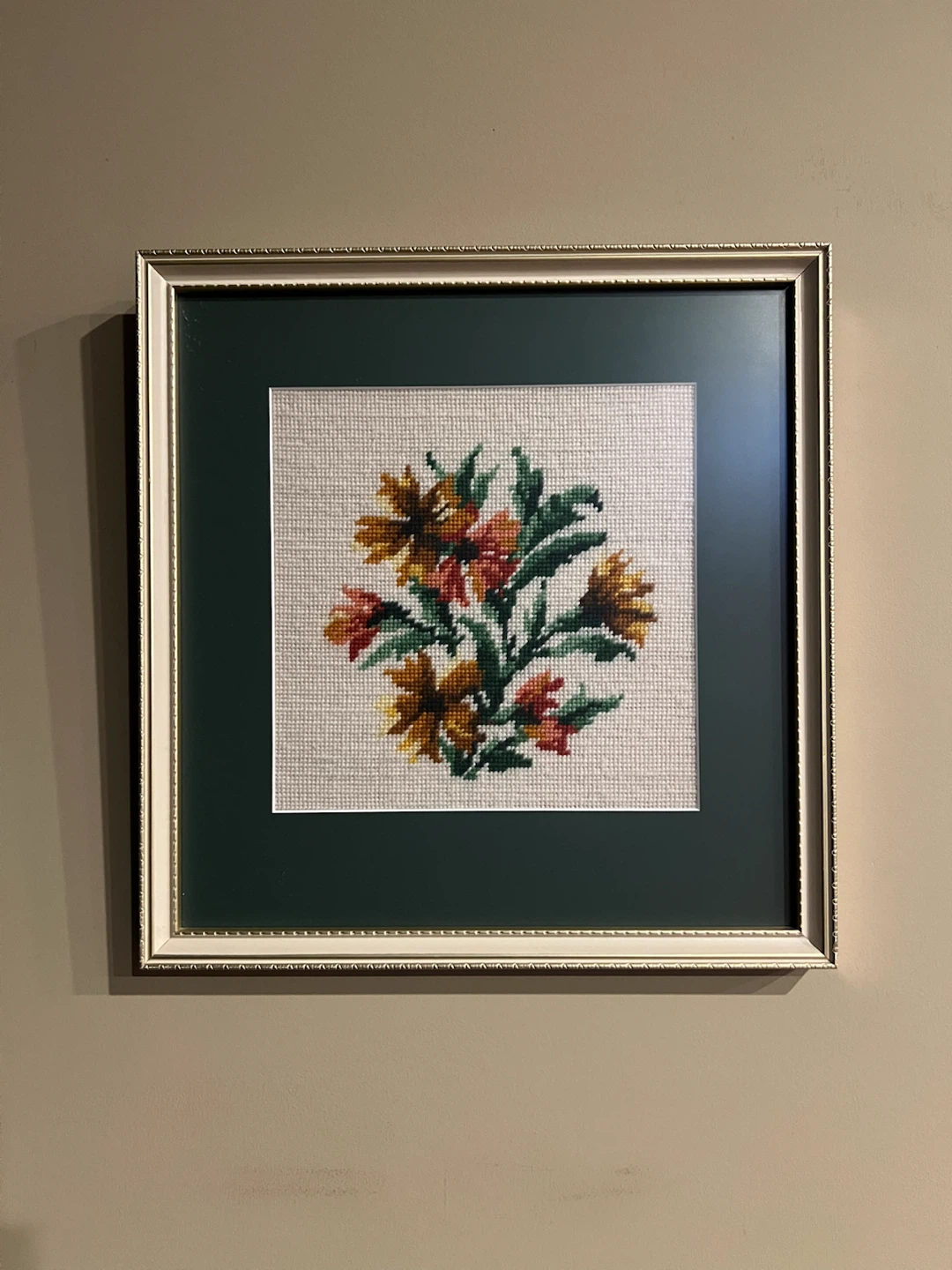Vintage Framed Floral Needlepoint Wall Art