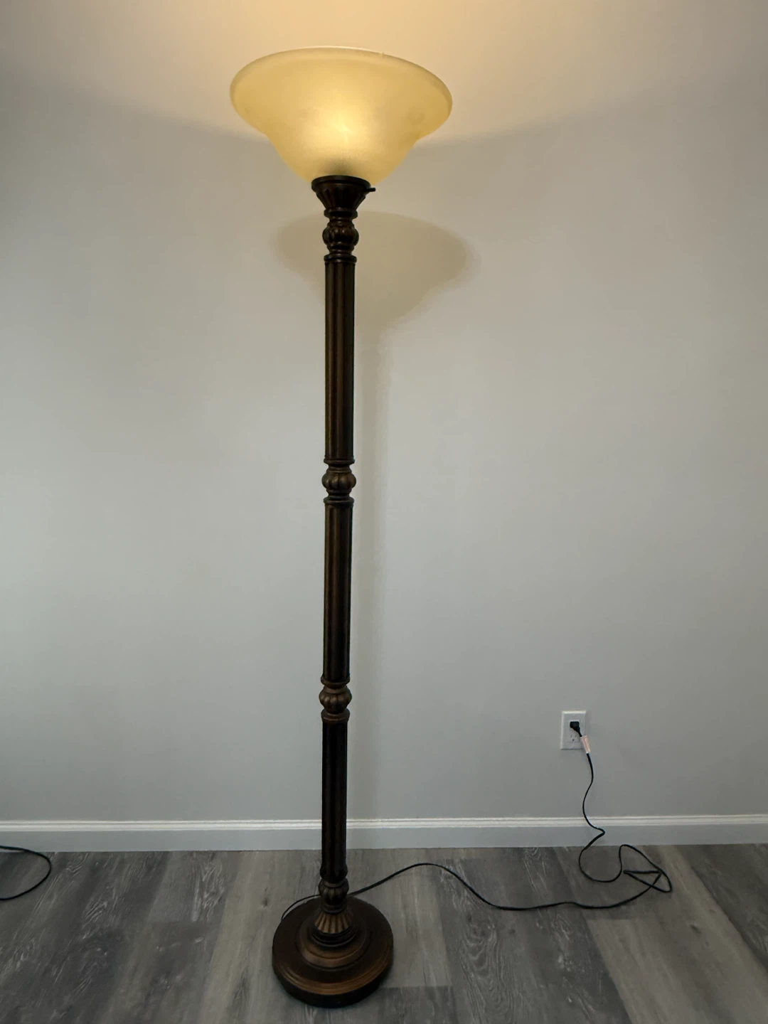Bronze Torchiere Floor Lamp with Frosted Glass Shade - photo 5