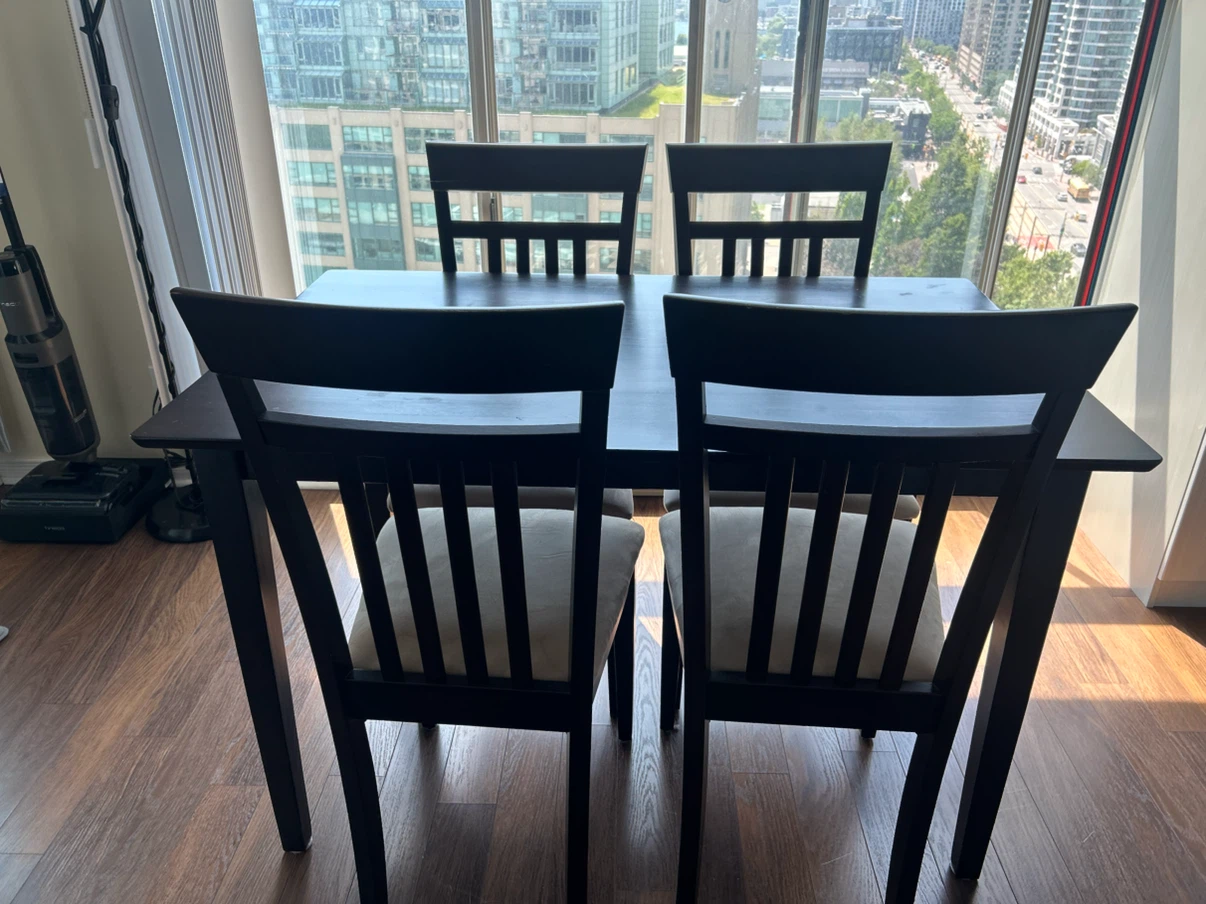 Dark Wood Dining Table with Four Chairs