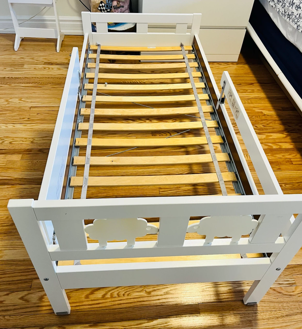 White Toddler Bed Frame with mattress
