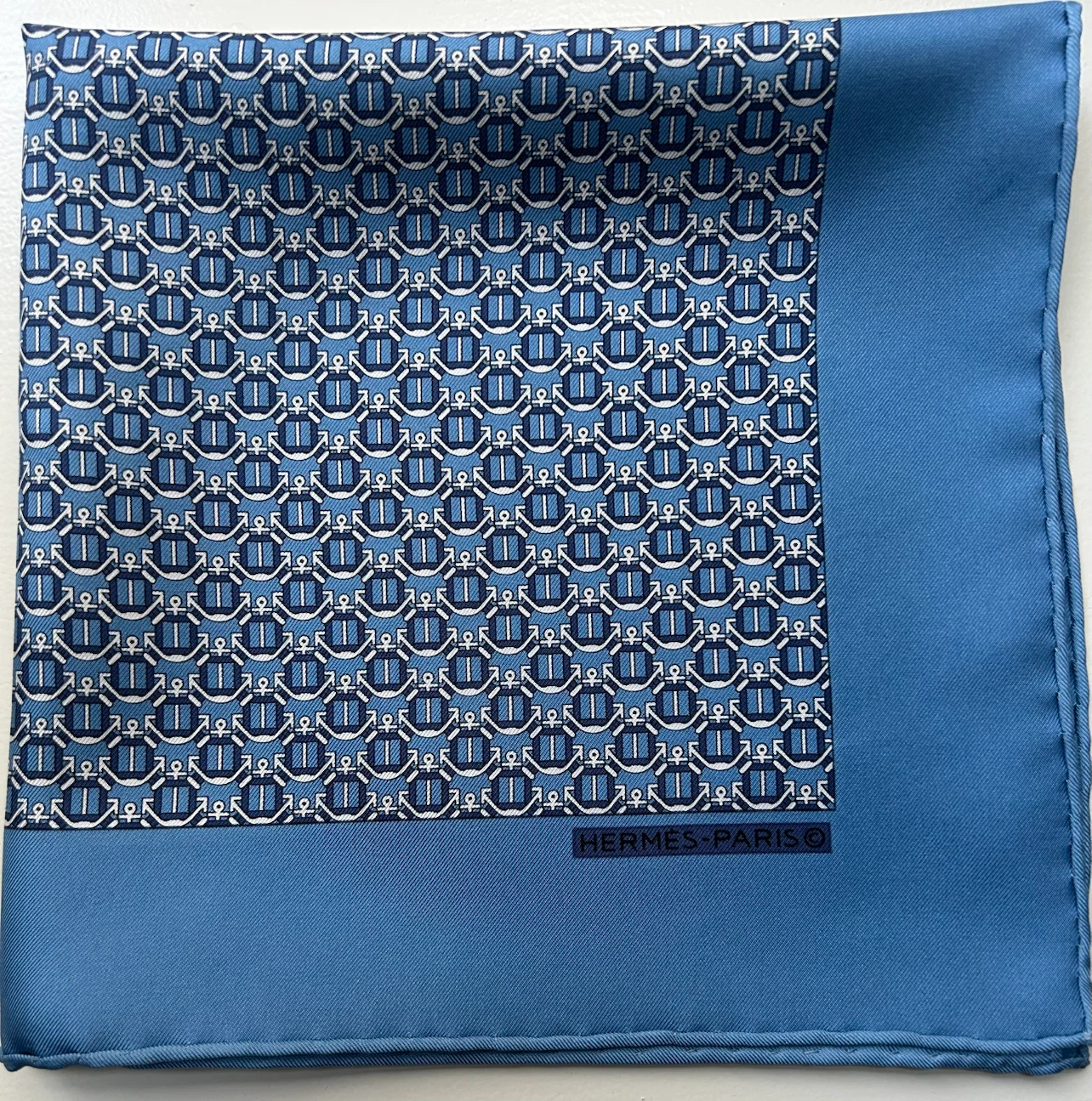 Hermes Paris Silk Scarf Blue Anchor Print - photo 4