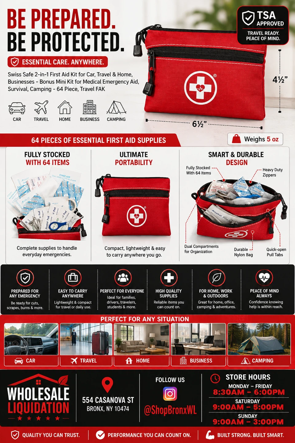 Swiss Safe 64-Piece First Aid Kit