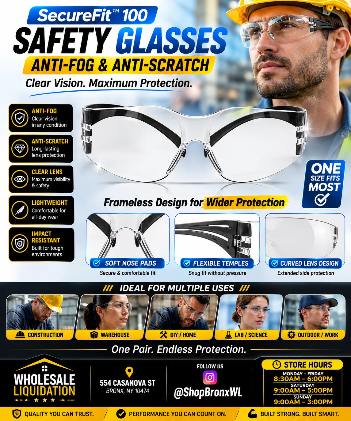 SecureFit 100 Safety Glasses - Anti-Fog & Anti-Scratch