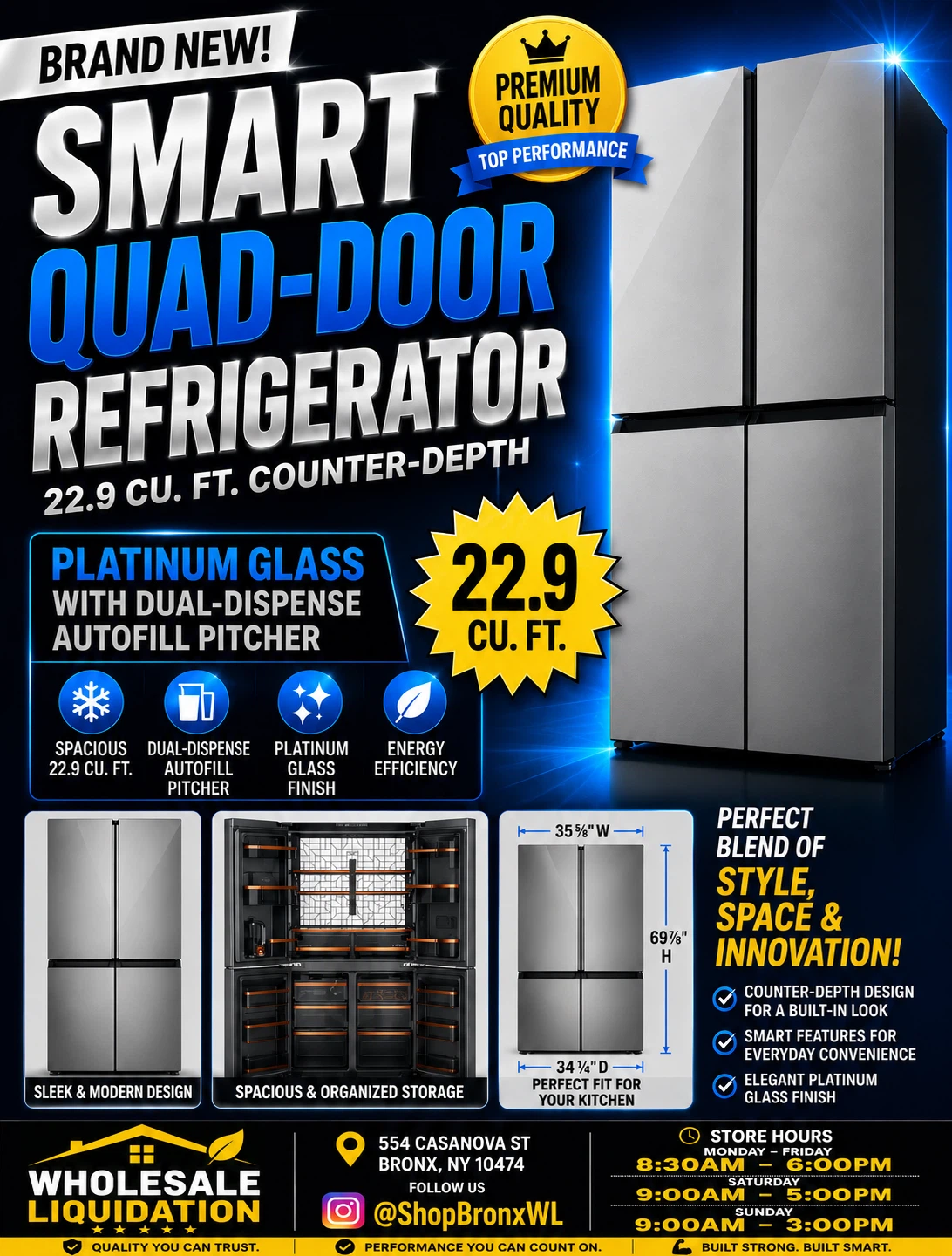 Brand New Smart Quad-Door Refrigerator