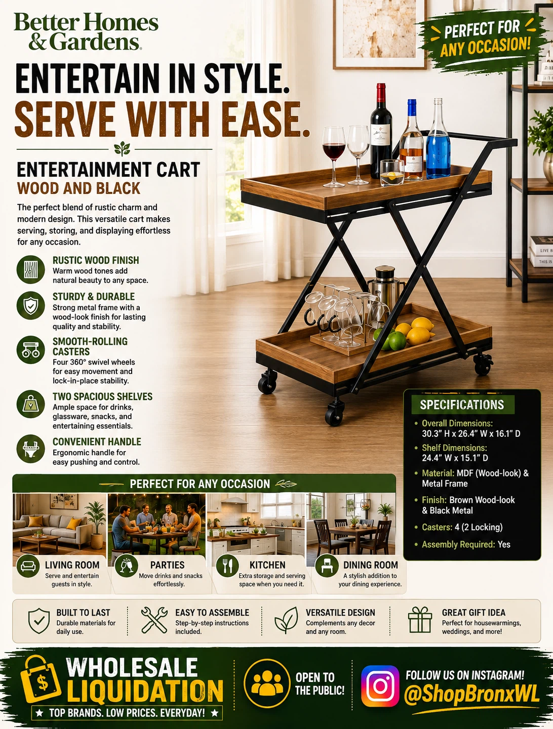 Better Homes & Gardens Entertainment Cart - Wood & Black