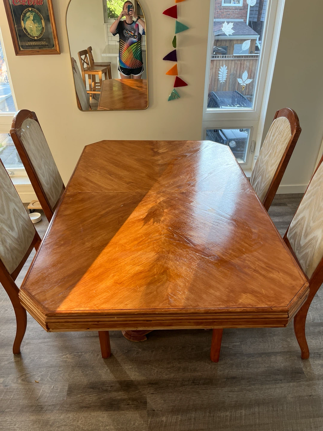 Large Wooden Dining Table (66”L x 46”W) and 4 Chairs Set