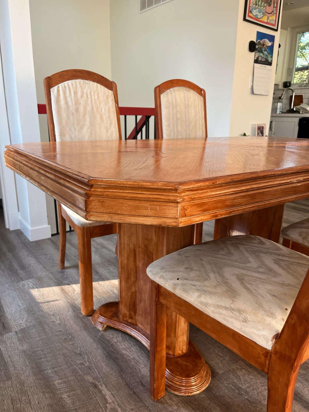Large Wooden Dining Table (66”L x 46”W) and 4 Chairs Set - photo 2