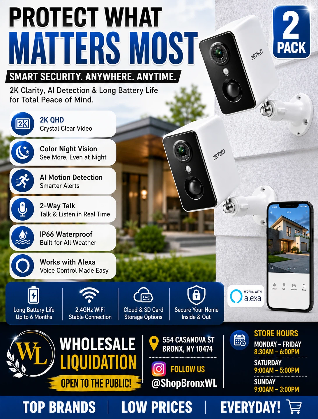 JETIKO 2K QHD Wireless Security Camera System - 2 Pack