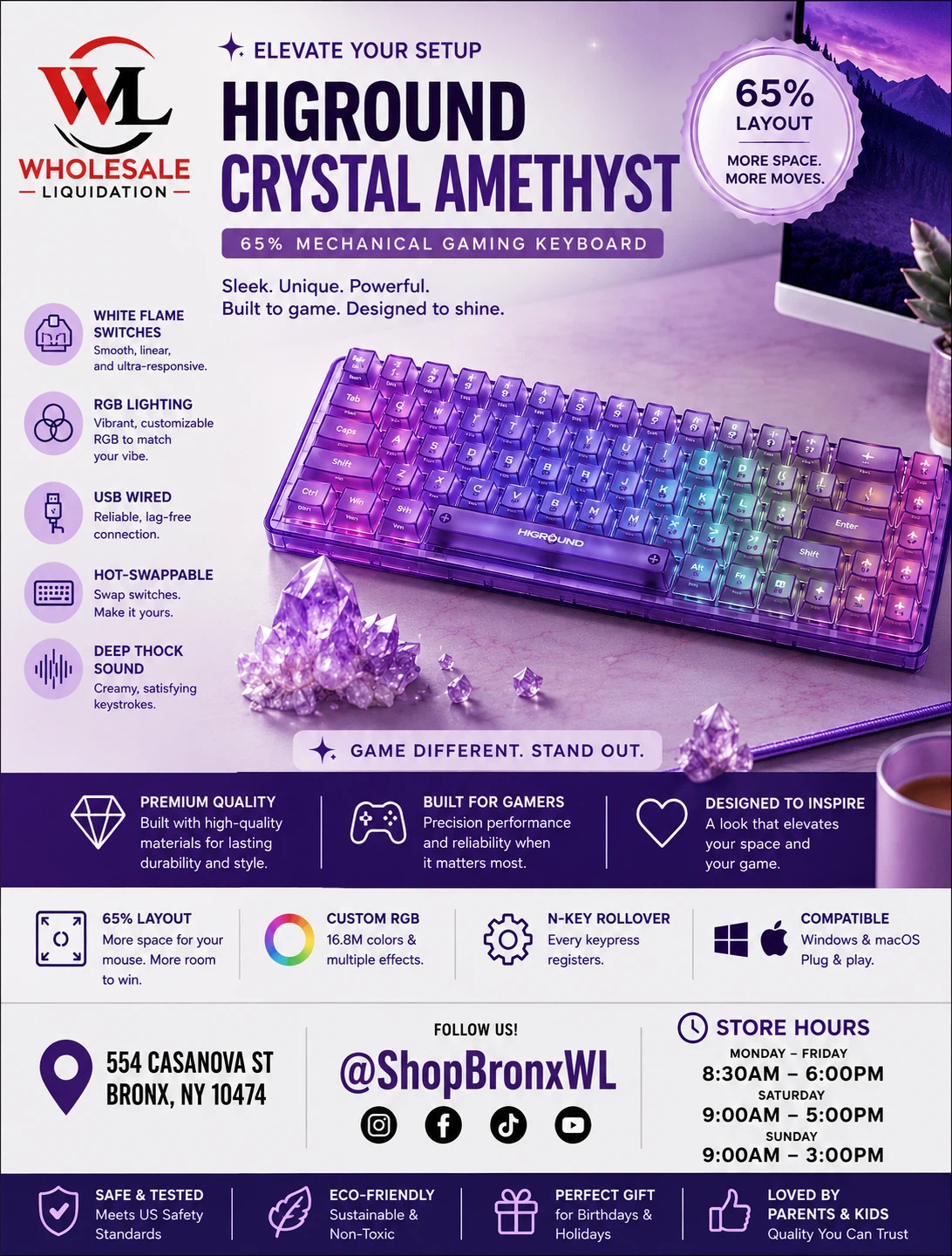 HIGROUND Crystal Amethyst 65% Mechanical Gaming Keyboard